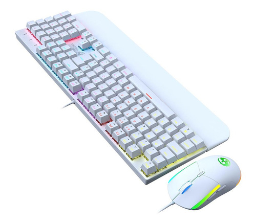 Kit Teclado E Mouse Mecânico Abnt2 Gamer Switch Blue Bk-03 Cor Do Mouse Branco Cor Do Teclado Branco