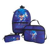 Kit Mochila Rodinha Sonic Com Estojo E Lancheira Infantil