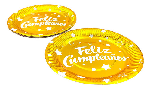 Plato Dorado Metalizado Feliz Cumpleaños X 10 Unidades