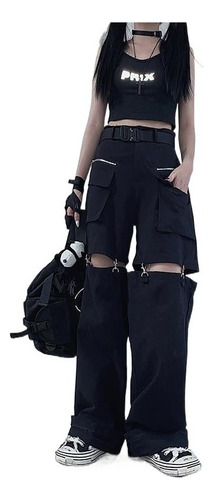 L Gothic Techwear Emo Black Cargo Pantalones Mujer Punk