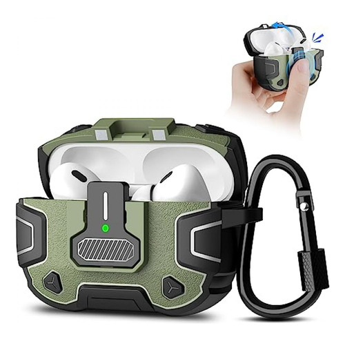 Funda Para AirPods Pro 2 , Cerradura Militar Magnetica Verde