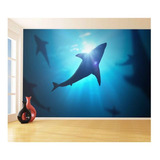 Adesivo De Parede Tubarões Vistos De Baixo 3d 7m² Fm110