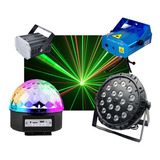 Combo Luces Led Dj Fiesta Bola + Proton 18 + Laser + Flash