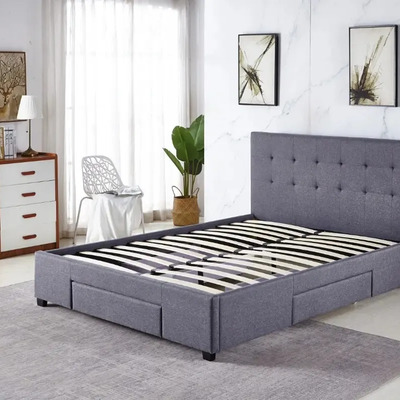 Base De Cama Matrimonial Con Cajones Y Cabecera De Lino Color Gris | Meses sin interés