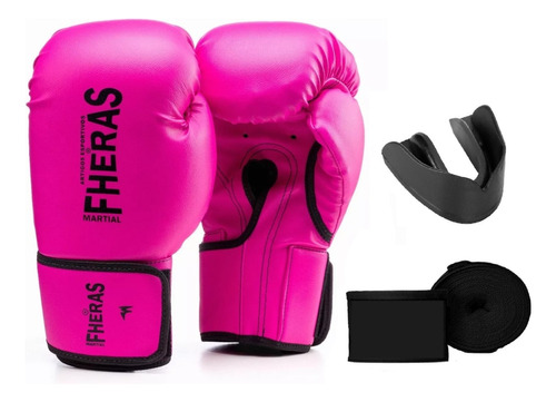 Kit Boxe Muay Thai Fheras Luva Bandagem Bucal Cores Variadas