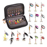 Kit Señuelos Pesca, 16 Cucharillas Giratorias Trucha Bass,