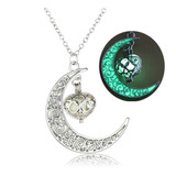 Collar Dije Luna Luminoso Brillante Oscuridad Corazón C113