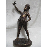 Figura Decorativa Petit Bronce Joven Niño Firmado 32 Cm