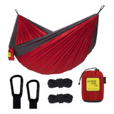 Rede De Camping Hamaca Portátil Dupla C/corda Portable Style Cor Vermelho - Cinza
