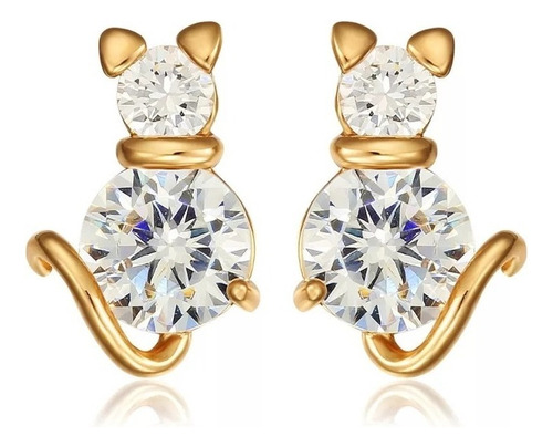 Aretes Broqueles Gato Swarovski Aquamarina Oro 14k Lam