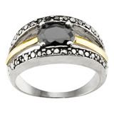 Anillo Vincha Con Piedra Oval Plata Y Oro Mujer Novia Mama