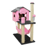 Arranhador Casinha Rede  Brinquedo Gato Cinza/pink