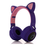 Audifonos Fashion Led Orejas De Gato Bluetooth Color Morado Color Violeta