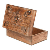 Caja Decorativa Grande De Madera De Mango Quemado Con Tapa,.