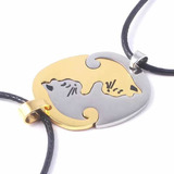 Collar Yin Yang Gatos Cuerda Novios Pareja Inoxidable 