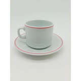  Seis Tazas Te Rectas Porcelana Filete Rosa Con Plato 