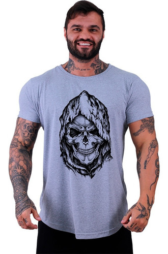 Camiseta Longline Ghost Skull Caveira De Capuz Crazy Skull