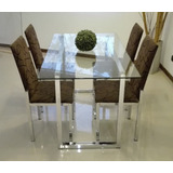 Juego Comedor Cromado 4 Sillas Mesa Vidrio 1,40x0,80 Moderno