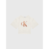 Crop Top Beige De Niña Monograma Ck Con Glitter Calvin Klein