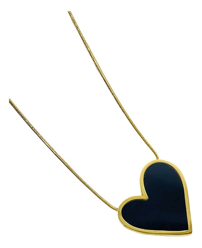 Collar Cadena Corazon Chunky Negro De Moda Baño De Oro 18k