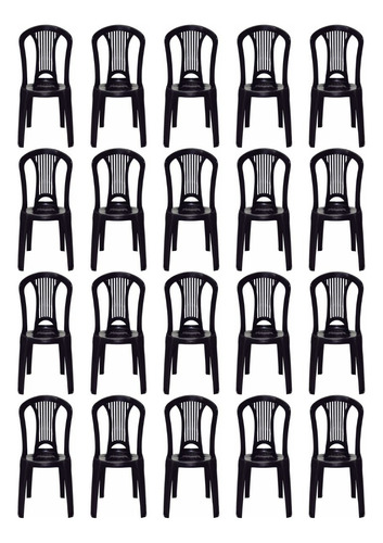 Combo 20 Cadeiras Plástico Tramontina Preta Sem Braço