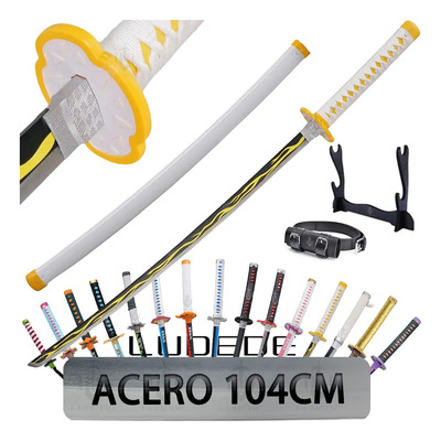LUDEDE Agatsuma Zenitsu Acero 104cm Katana - Demon Slayer Anime Katana Con Cinturón, Soporte - Espada Perfecta Para Cosplay, Colección | Meses sin interés