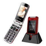 Teléfono Celular Senior, Flip Teléfono Móviles Para Personas Mayores Con Teclas Grandes, Con Sos Botón, Cámara,doble Sim,batería De Larga Duració,rojo