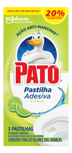 Detergente Sanitário Pastilha Adesiva Citrus Pato 3 Unidades Grátis 20% De Desconto