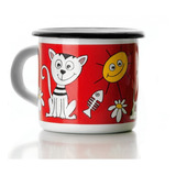 Taza O Pocillo De Peltre Decorado De 8 Cm Rojo Marca Ibili