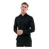 Camisa Negro Lisa Hombre Entallada,  Slim Fit  Envió Gratis