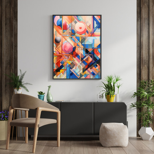 Quadro Decorativo Grande Sala 90x60 Composição Geométrica 03