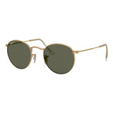 Anteojos De Sol Ray-ban Round Rb3447l Large Con Marco De Metal Color Polished Gold, Lente Green De Cristal Clásica, Varilla Polished Gold De Metal - Rb3447l00150