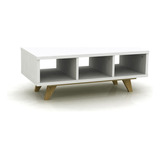 Mesa Ratona De Centro Living Escandinava Rectangular + + + + Color Blanco Con Patas Roble Miel