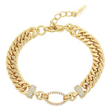 Pulsera Cubana Oro 14k Laminado Swarovski 17-20cm Ajustable