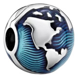 Charm Clip Mundo Azul Plata S925 Para Pandora Con Caja