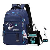 Set 5 Mochila Astronauta Para Niños Y Adolescentes, Bolsa Escolar De Gran Capacidad Para Niños, Primaria Y Mediaresistente Al Agualapicera Tote Lon