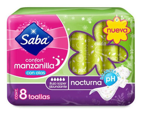 Toallas Femeninas Saba Confort Manzanilla Nocturna Con Alas 