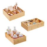 Canasto Caja Organizador De Baño Madera Bambu 6 Divisiones