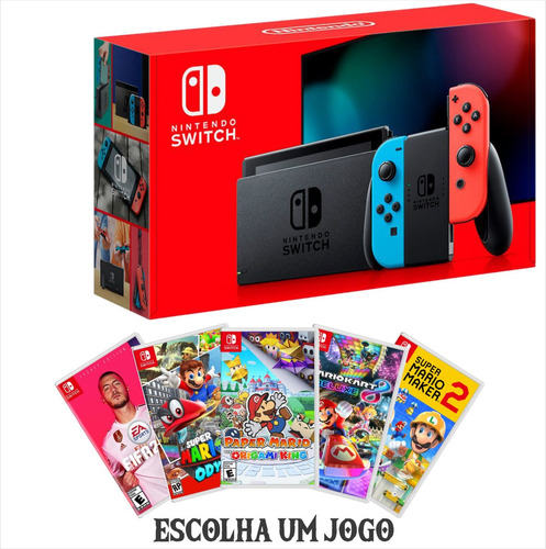 Nintendo Switch Neon + Jogo A Escolher Pokemon Zelda Mario