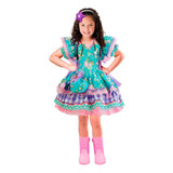 Vestido Festa Junina Ariel Infantil De Luxo C/ Bolsa + Tiara