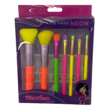 Kit Com 7 Pincéis Discoteen Neon Infantil E Adulto