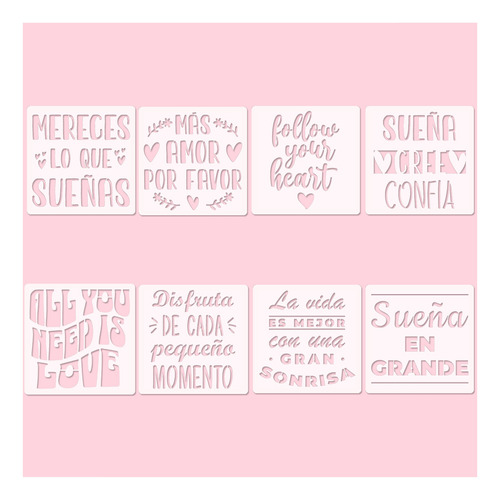 Set X8 Frases 15x15 Para Decoración Manualidades 8 Diseños