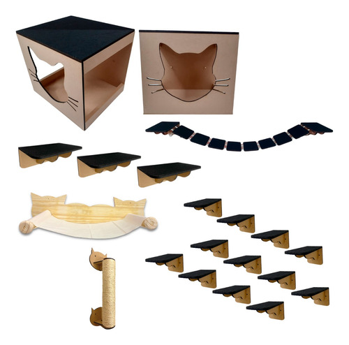 Kit/combo Playground Gatos Nichos Ponte Arranhador E Rede