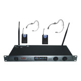 Set 2 Microfonos Uhf Vincha Uhf Base Rack Estuche Premium