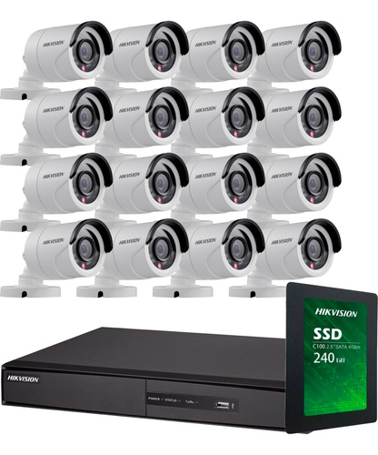 Kit Seguridad Hikvision Full Hd Dvr 16 + Disco Instalado + 16 Camaras Infrarrojas Exterior O Domos + Ip Cctv M3k