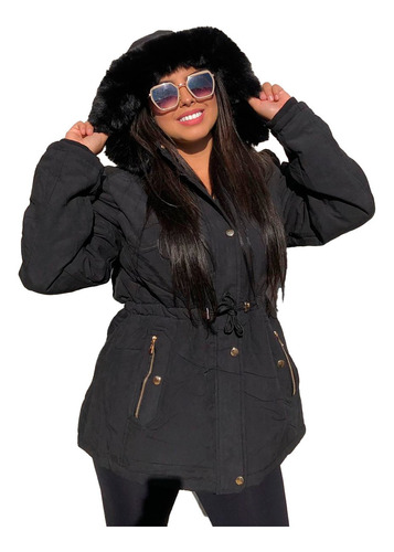 Parka Feminina Casual Plus Com Zíper Outono Inverno Frio