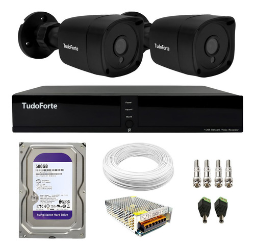 Kit 2 Câmeras Bullet Black Dvr 4 Canais Hd 500gb Instalado