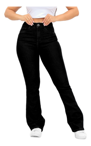 Calça Jeans Feminina Flare Com Bolsos Cintura Alta Promoção