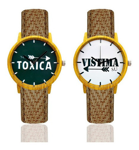 Reloj Pareja Toxica Y Vistima Tono Madera Marron Verde