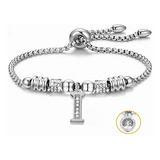 Pulseras Mujer Inicial Letra Pulcera Oro Rosado 18k Color Plata I